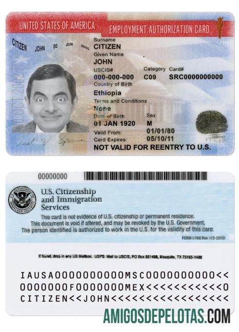 Modelo de cartão de autorização de trabalho dos EUA versão 2